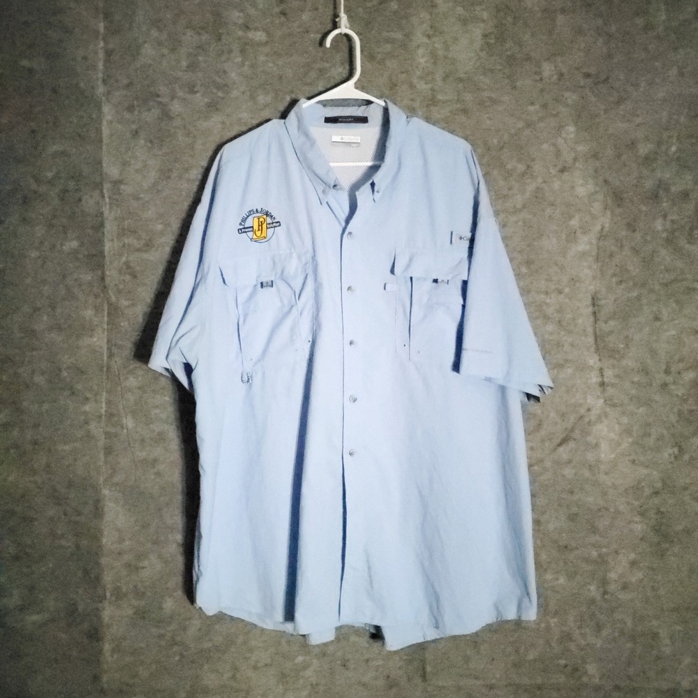 Columbia Bahama Fishing Shirt Mens 3XLT Light Blue Vented Short Sleeve Long Tail